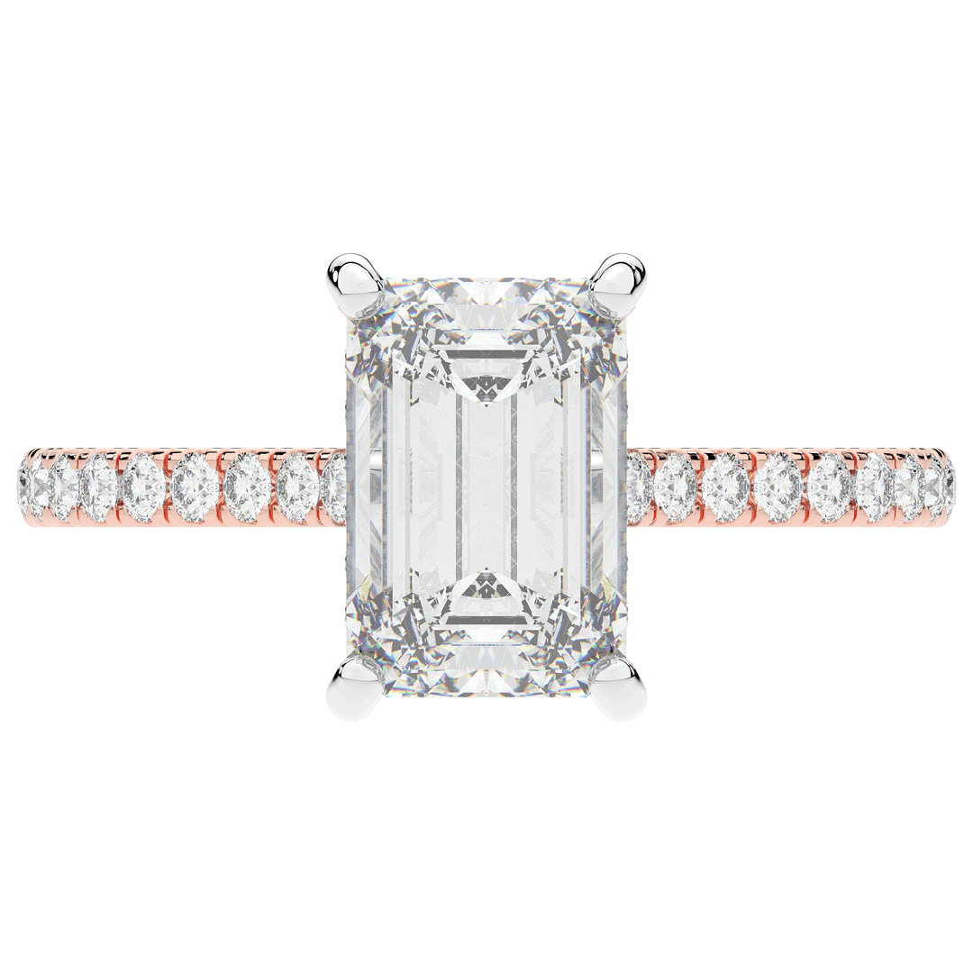 3.50CT.TW EMERALD CUT LAB DIAMOND UNDERHALO SOLITAIRE TWO TONE ENGAGEMENT RING - Nazarelle