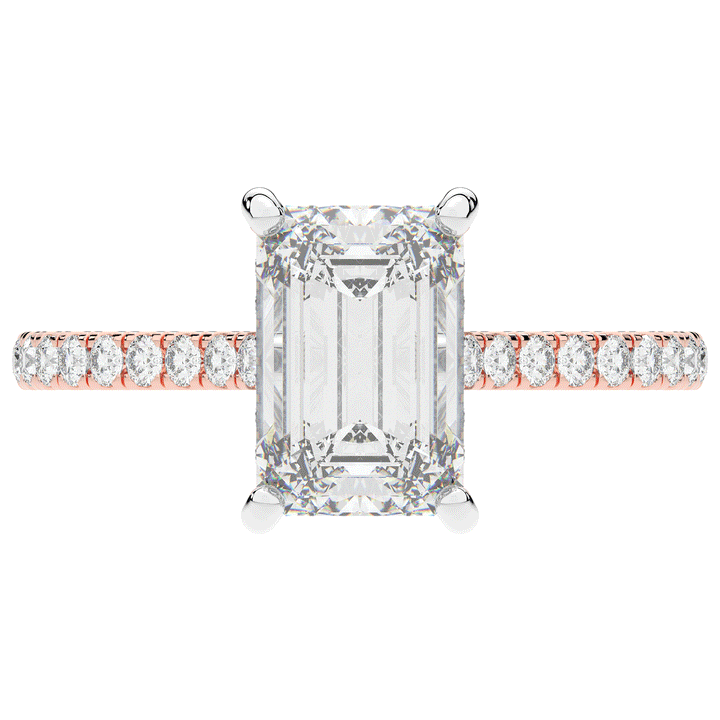 3.50CT.TW EMERALD CUT LAB DIAMOND UNDERHALO SOLITAIRE TWO TONE ENGAGEMENT RING - Nazarelle