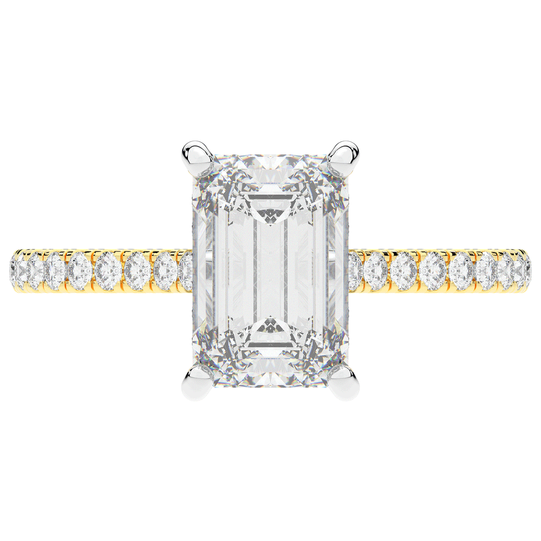 3.50CT.TW EMERALD CUT LAB DIAMOND UNDERHALO SOLITAIRE TWO TONE ENGAGEMENT RING - Nazarelle