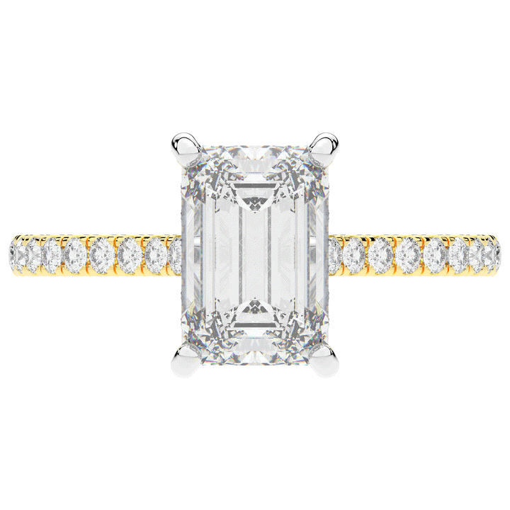 3.50CT.TW EMERALD CUT LAB DIAMOND UNDERHALO SOLITAIRE TWO TONE ENGAGEMENT RING - Nazarelle