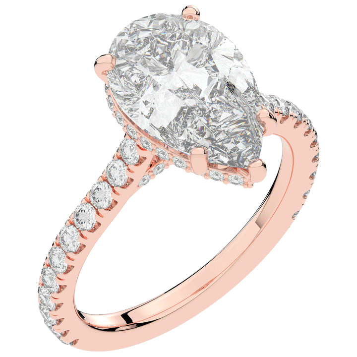 4.60CT.TW PEAR LAB DIAMOND UNDERHALO SOLITAIRE ENGAGEMENT RING - Nazarelle