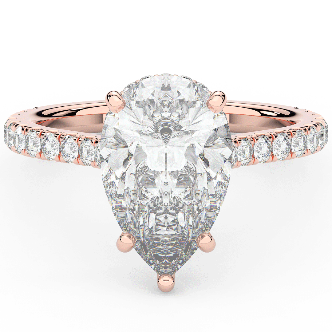 4.60CT.TW PEAR LAB DIAMOND UNDERHALO SOLITAIRE ENGAGEMENT RING - Nazarelle