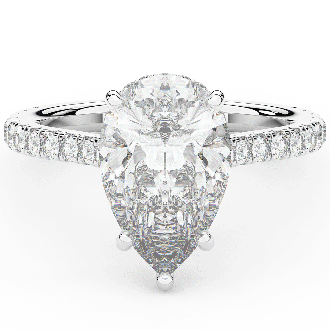 4.60CT.TW PEAR LAB DIAMOND UNDERHALO SOLITAIRE ENGAGEMENT RING - Nazarelle