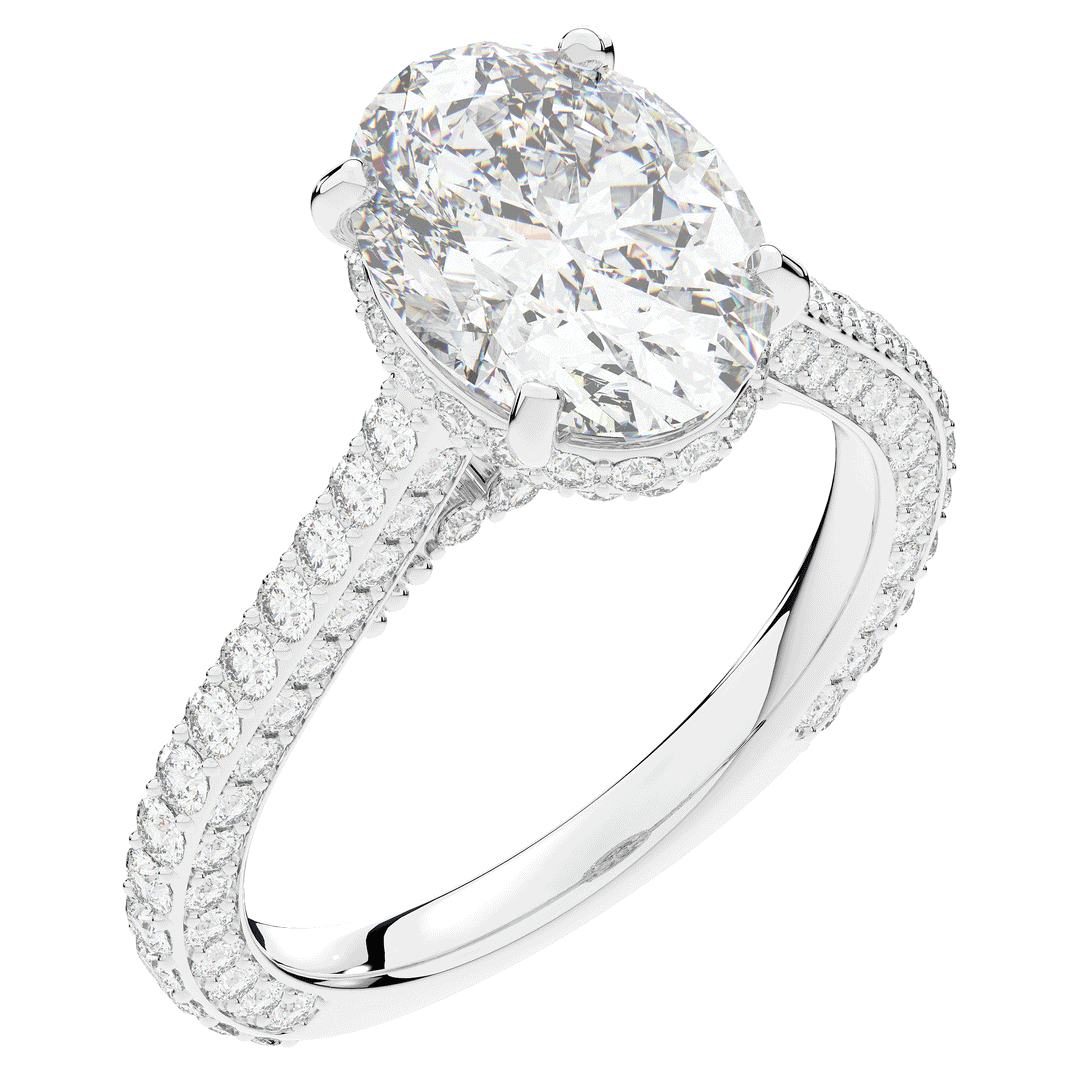 4.00CT.TW OVAL LAB DIAMOND UNDERHALO SOLITAIRE ENGAGEMENT RING - Nazarelle