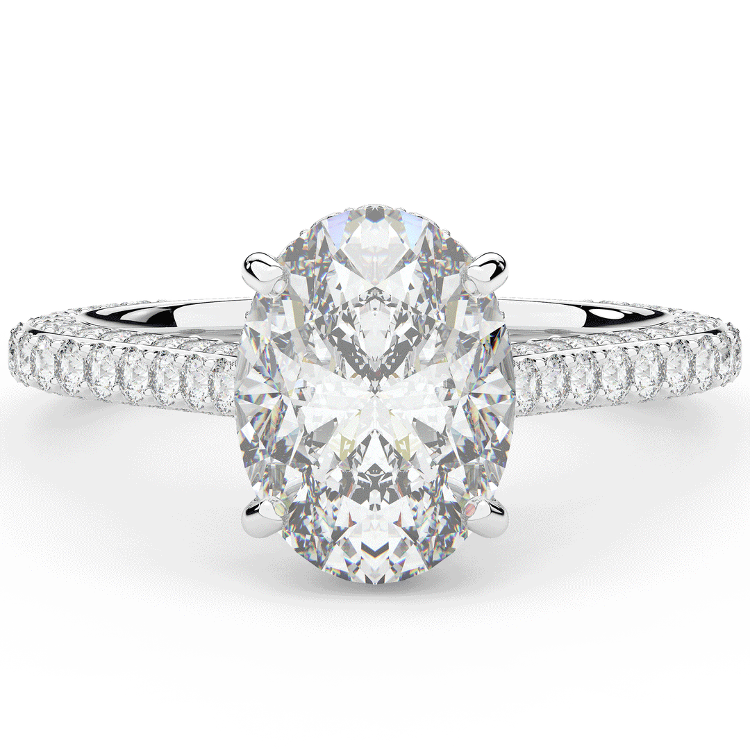 4.00CT.TW OVAL LAB DIAMOND UNDERHALO SOLITAIRE ENGAGEMENT RING - Nazarelle