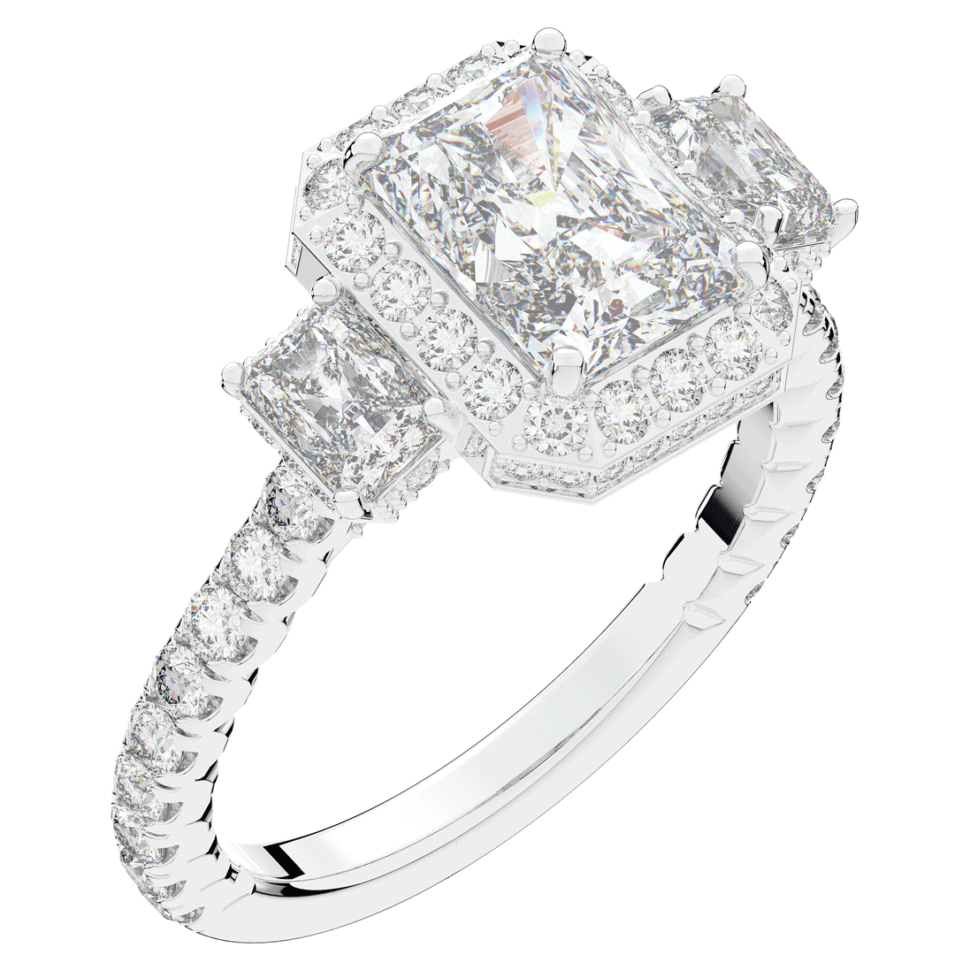 3.20CT.TW RADIANT LAB DIAMOND 3 STONE ENGAGEMENT RING - Nazarelle