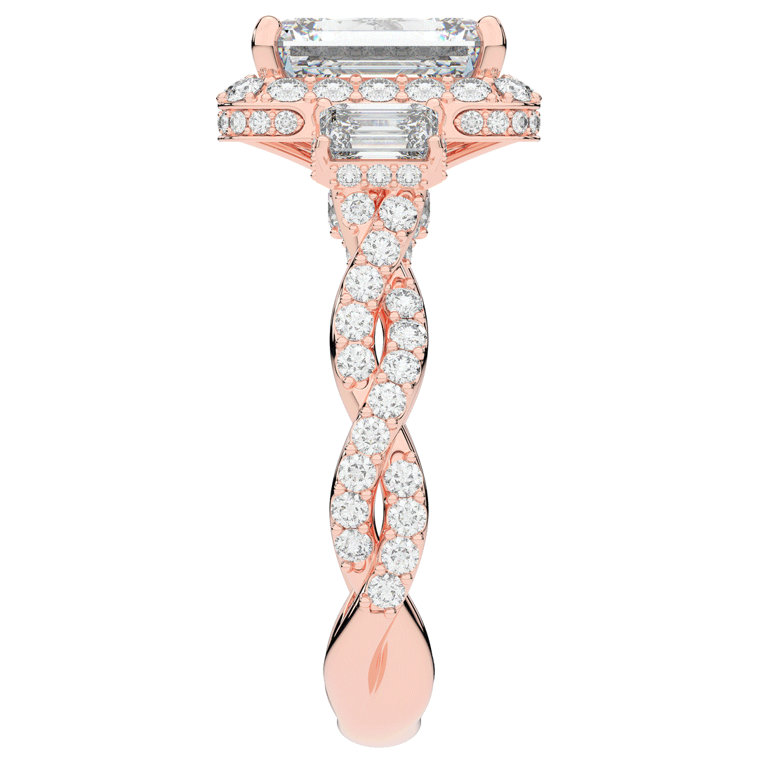 4.70CT.TW EMERALD CUT LAB DIAMOND 3 STONE ENGAGEMENT RING - Nazarelle