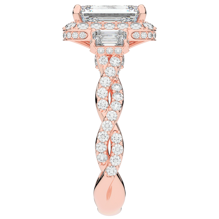 4.70CT.TW EMERALD CUT LAB DIAMOND 3 STONE ENGAGEMENT RING - Nazarelle