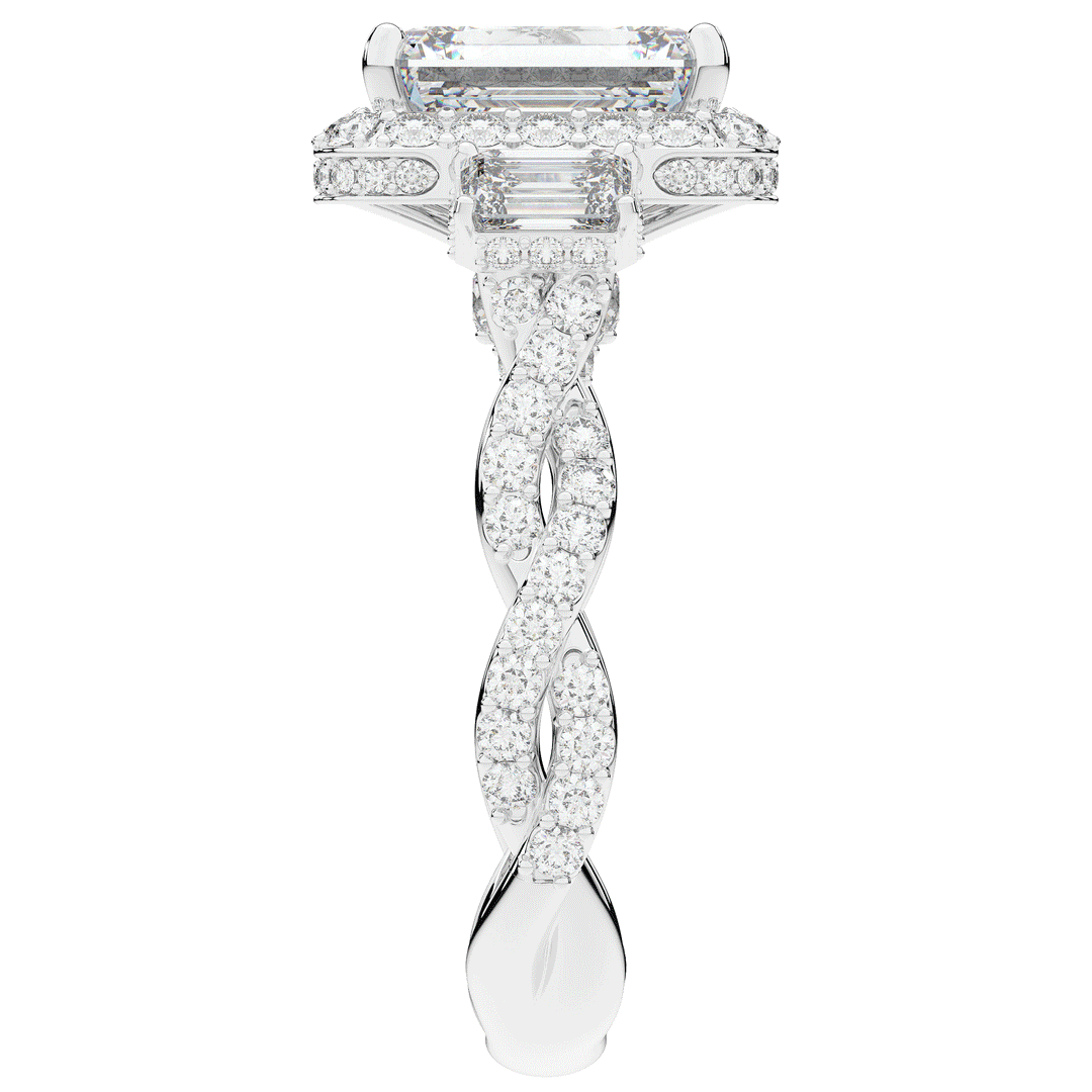4.70CT.TW EMERALD CUT LAB DIAMOND 3 STONE ENGAGEMENT RING - Nazarelle