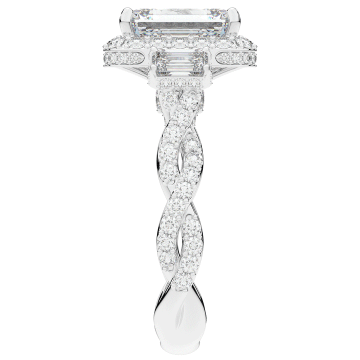 4.70CT.TW EMERALD CUT LAB DIAMOND 3 STONE ENGAGEMENT RING - Nazarelle