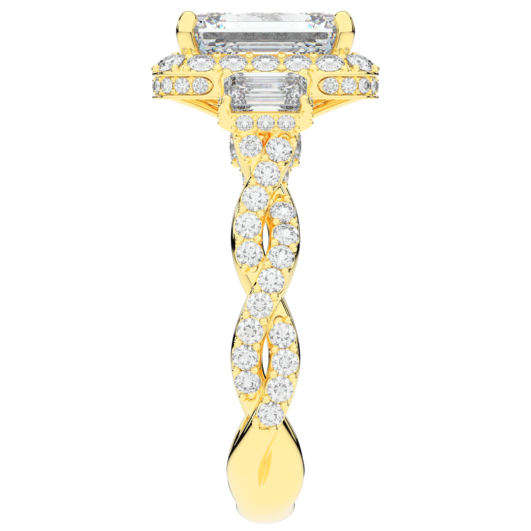 4.70CT.TW EMERALD CUT LAB DIAMOND 3 STONE ENGAGEMENT RING - Nazarelle
