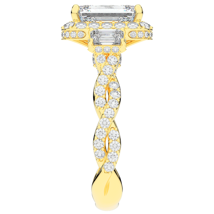4.70CT.TW EMERALD CUT LAB DIAMOND 3 STONE ENGAGEMENT RING - Nazarelle