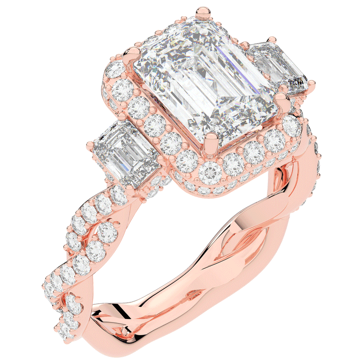 4.70CT.TW EMERALD CUT LAB DIAMOND 3 STONE ENGAGEMENT RING - Nazarelle