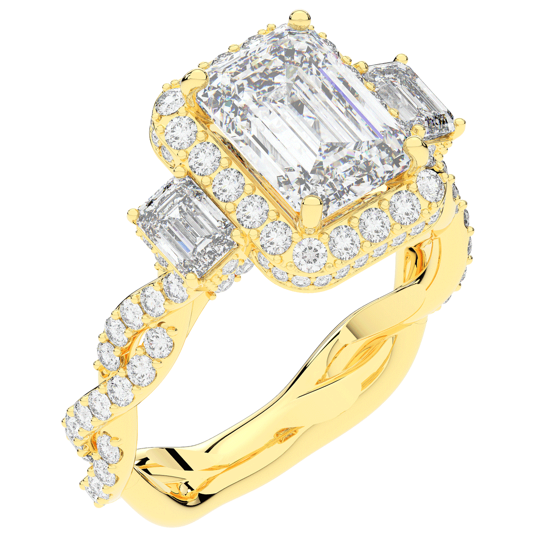 4.70CT.TW EMERALD CUT LAB DIAMOND 3 STONE ENGAGEMENT RING - Nazarelle