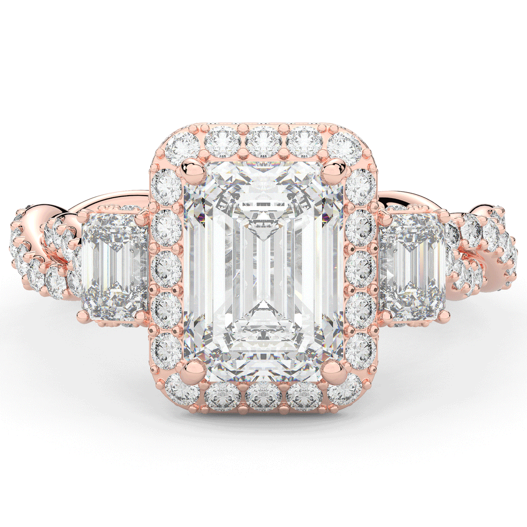 4.70CT.TW EMERALD CUT LAB DIAMOND 3 STONE ENGAGEMENT RING - Nazarelle