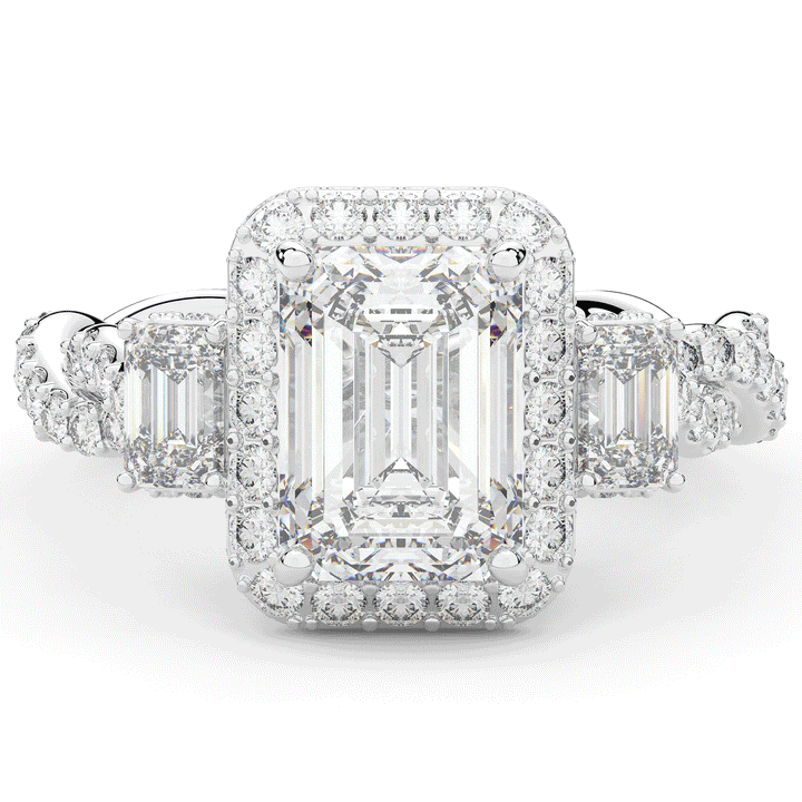 4.70CT.TW EMERALD CUT LAB DIAMOND 3 STONE ENGAGEMENT RING - Nazarelle