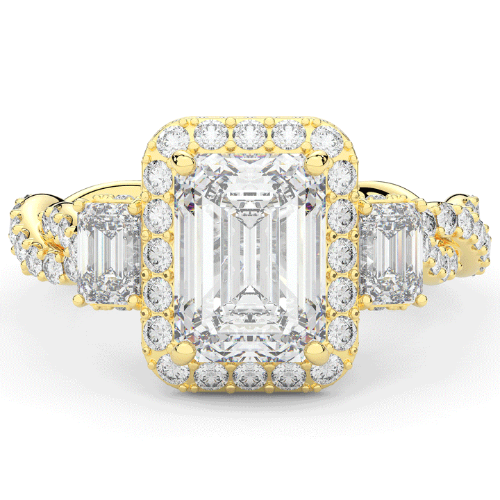4.70CT.TW EMERALD CUT LAB DIAMOND 3 STONE ENGAGEMENT RING - Nazarelle