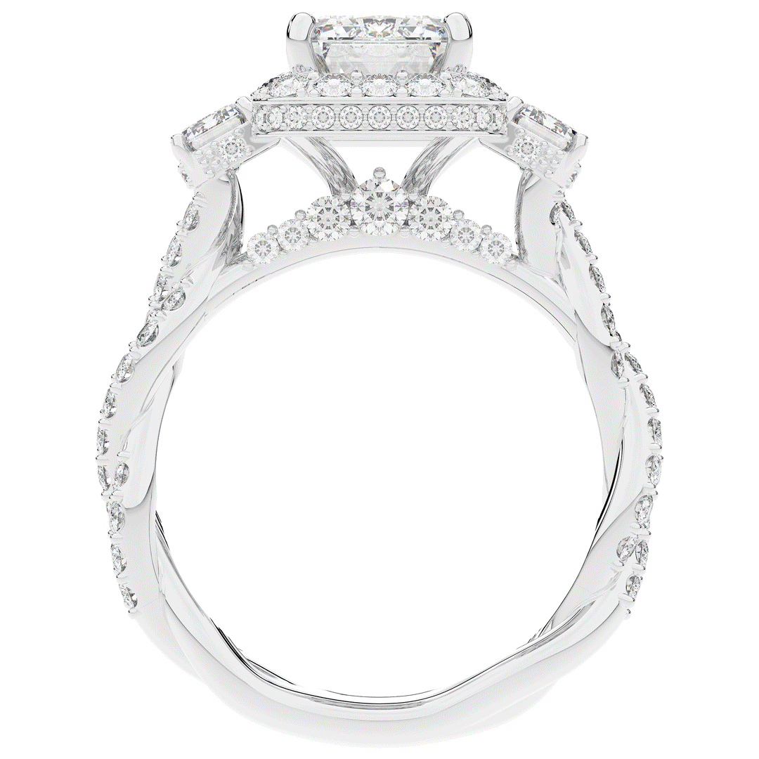 4.70CT.TW EMERALD CUT LAB DIAMOND 3 STONE ENGAGEMENT RING - Nazarelle