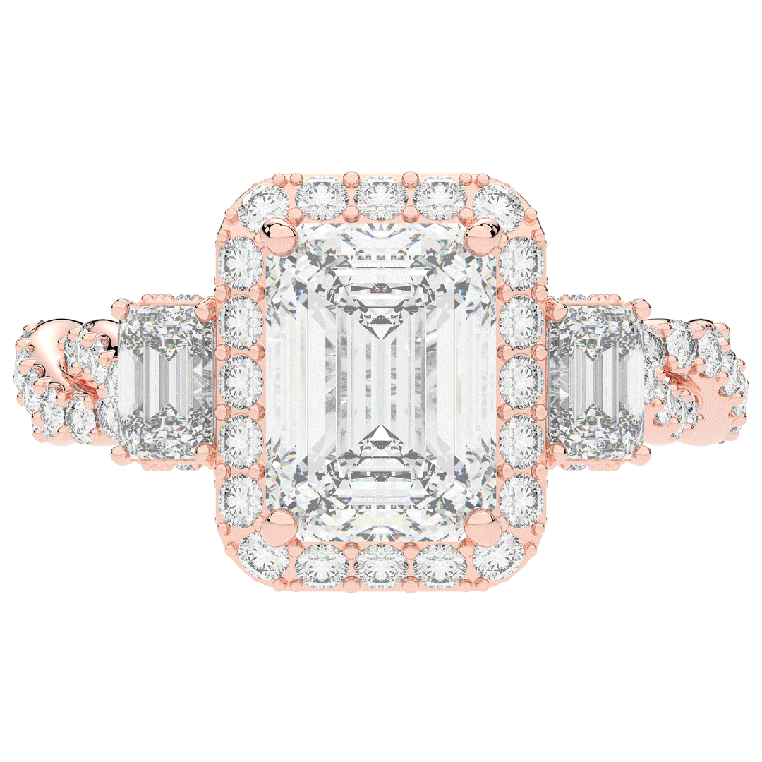 4.70CT.TW EMERALD CUT LAB DIAMOND 3 STONE ENGAGEMENT RING - Nazarelle