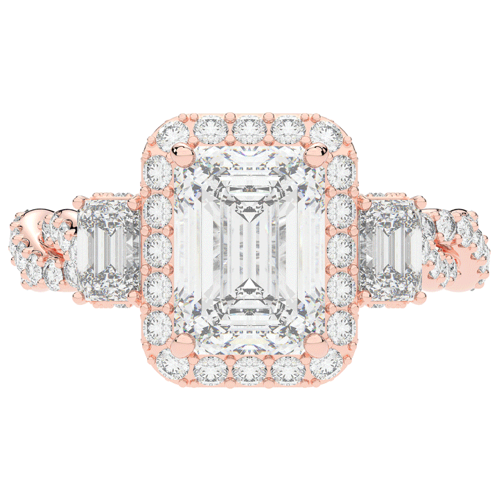 4.70CT.TW EMERALD CUT LAB DIAMOND 3 STONE ENGAGEMENT RING - Nazarelle