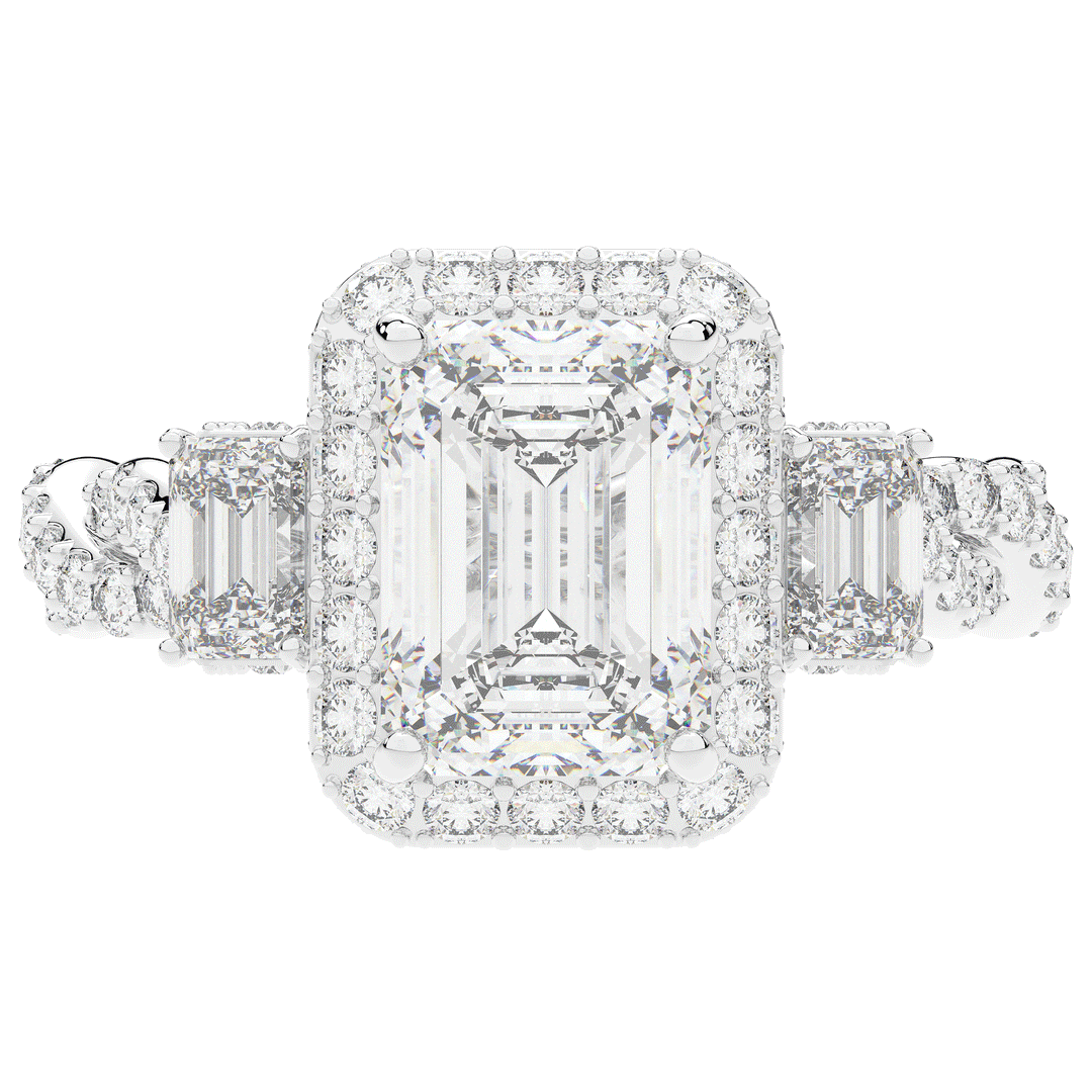 4.70CT.TW EMERALD CUT LAB DIAMOND 3 STONE ENGAGEMENT RING - Nazarelle