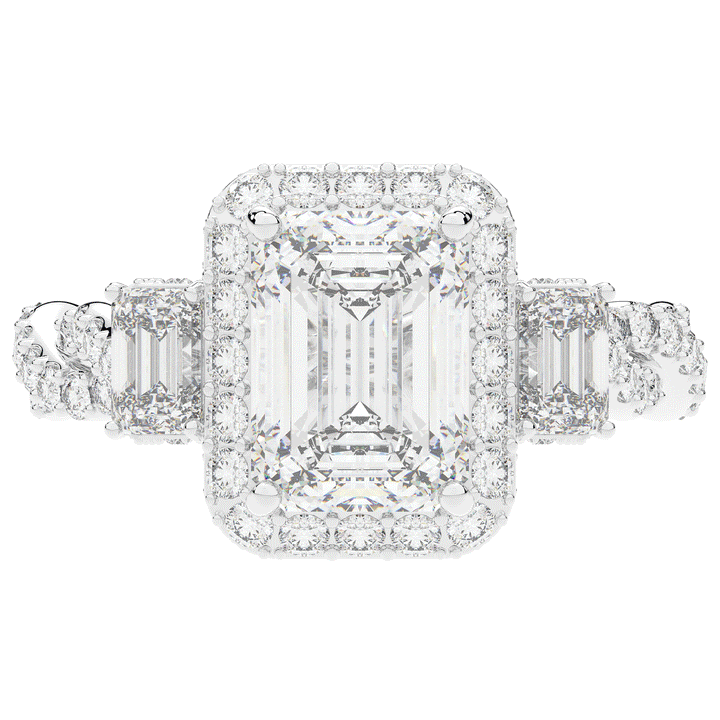 4.70CT.TW EMERALD CUT LAB DIAMOND 3 STONE ENGAGEMENT RING - Nazarelle