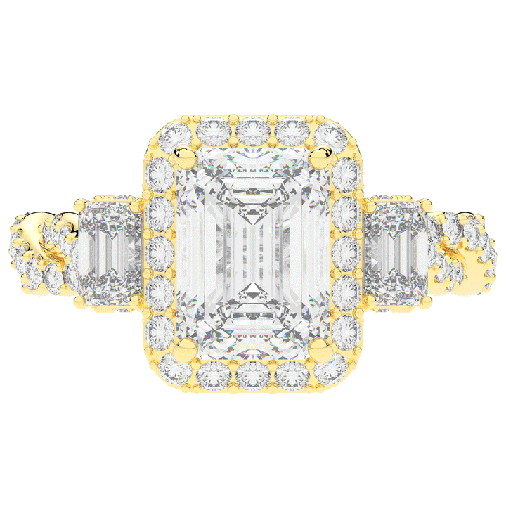 4.70CT.TW EMERALD CUT LAB DIAMOND 3 STONE ENGAGEMENT RING - Nazarelle