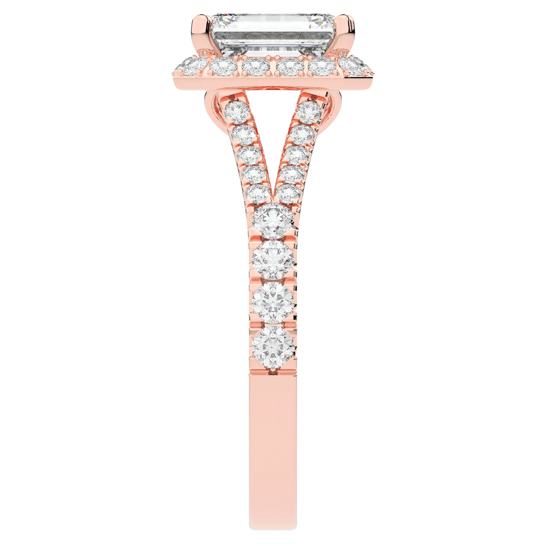 2.60CT.TW EMERALD CUT LAB DIAMOND SPLIT SHANK HALO ENGAGEMENT RING - Nazarelle