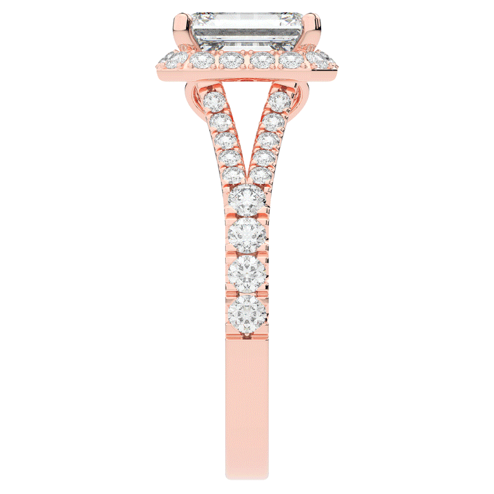 2.60CT.TW EMERALD CUT LAB DIAMOND SPLIT SHANK HALO ENGAGEMENT RING - Nazarelle
