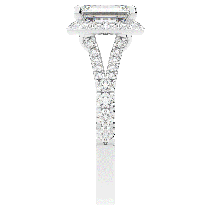2.60CT.TW EMERALD CUT LAB DIAMOND SPLIT SHANK HALO ENGAGEMENT RING - Nazarelle