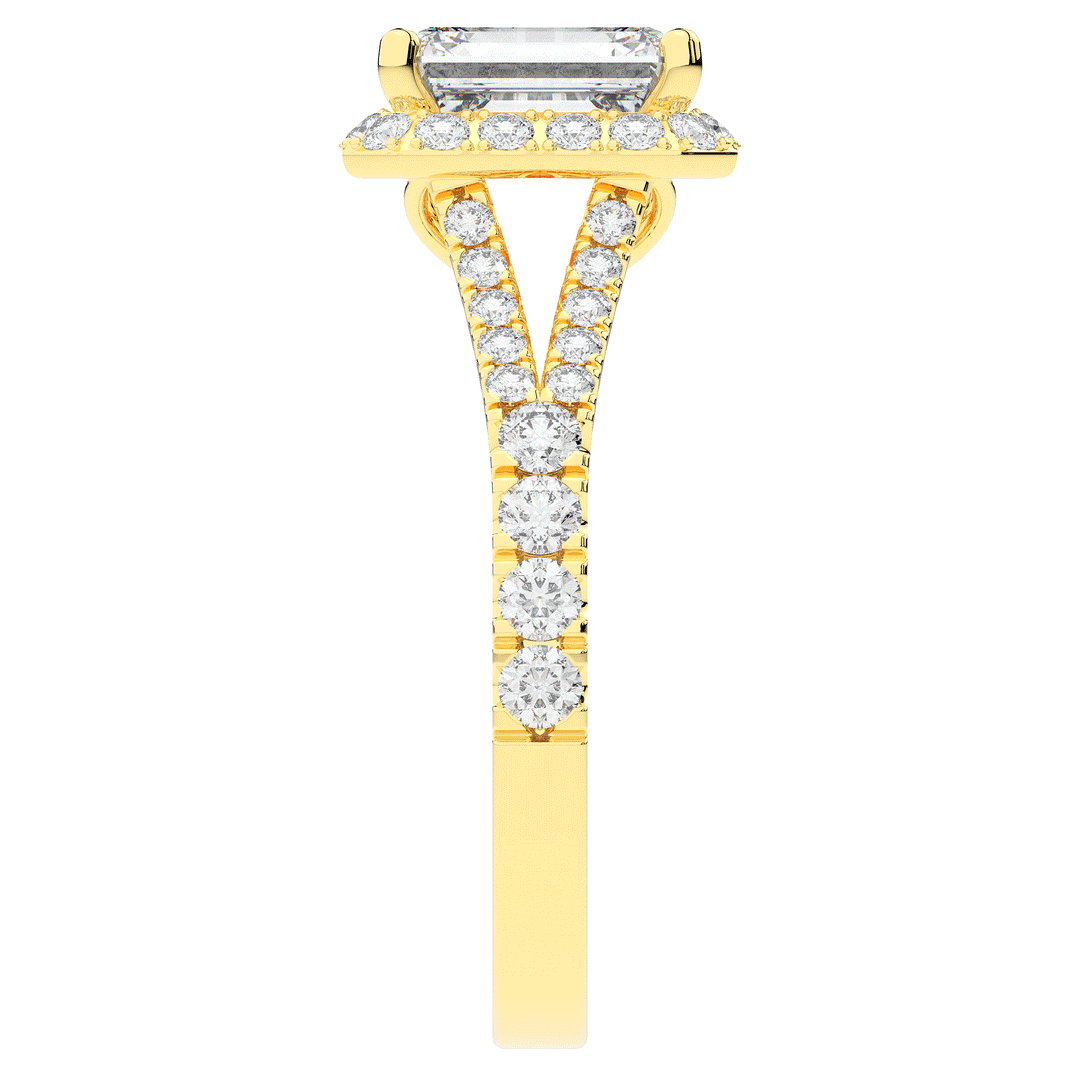 2.60CT.TW EMERALD CUT LAB DIAMOND SPLIT SHANK HALO ENGAGEMENT RING - Nazarelle