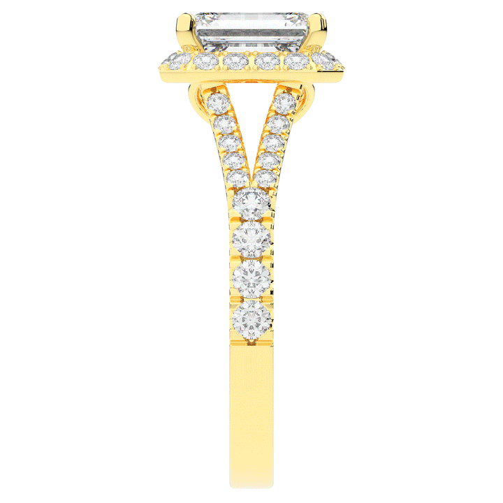 2.60CT.TW EMERALD CUT LAB DIAMOND SPLIT SHANK HALO ENGAGEMENT RING - Nazarelle