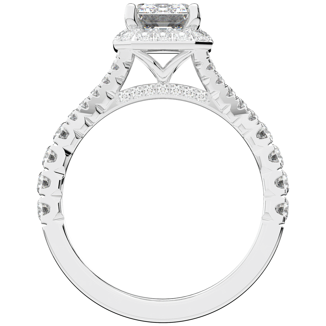 2.60CT.TW EMERALD CUT LAB DIAMOND SPLIT SHANK HALO ENGAGEMENT RING - Nazarelle