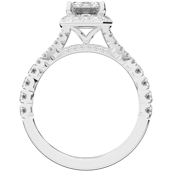 2.60CT.TW EMERALD CUT LAB DIAMOND SPLIT SHANK HALO ENGAGEMENT RING - Nazarelle