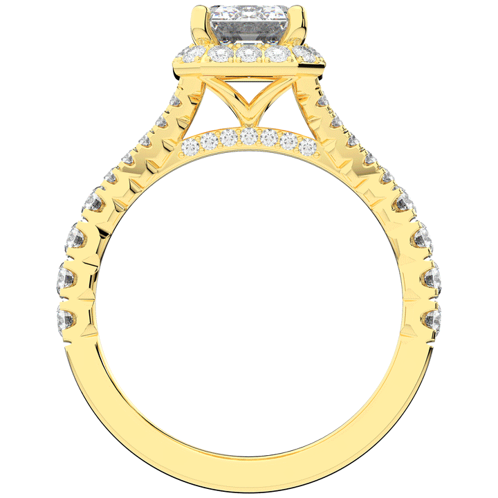 2.60CT.TW EMERALD CUT LAB DIAMOND SPLIT SHANK HALO ENGAGEMENT RING - Nazarelle