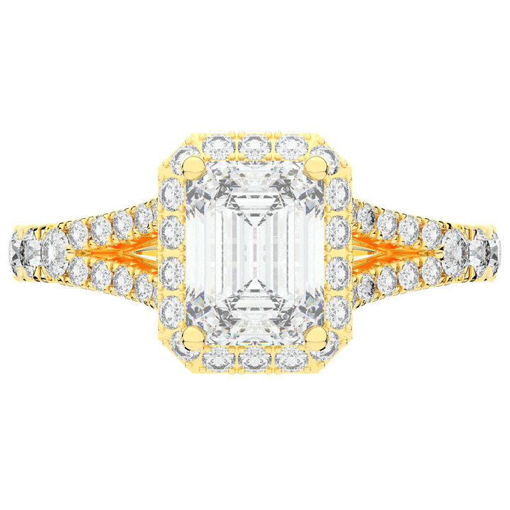 2.60CT.TW EMERALD CUT LAB DIAMOND SPLIT SHANK HALO ENGAGEMENT RING - Nazarelle