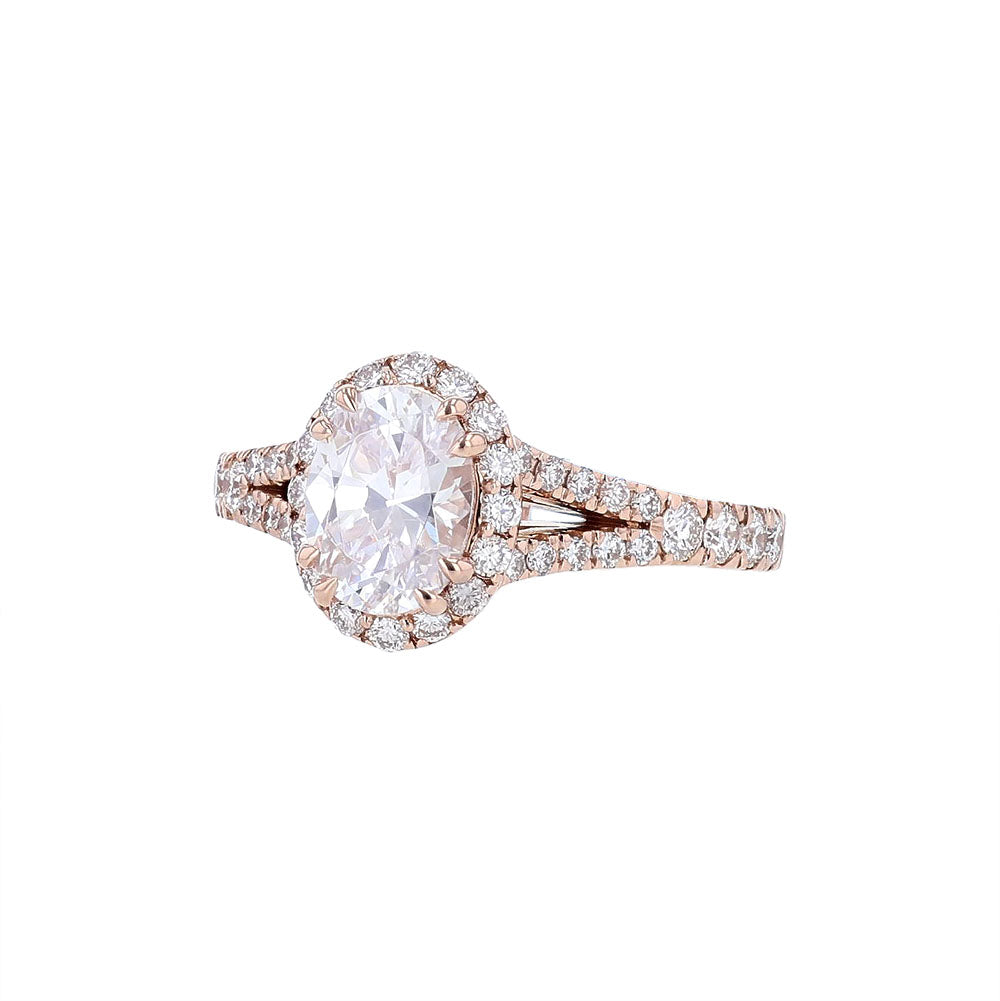 14K Rose Gold Oval Split Shank Diamond Engagement Ring