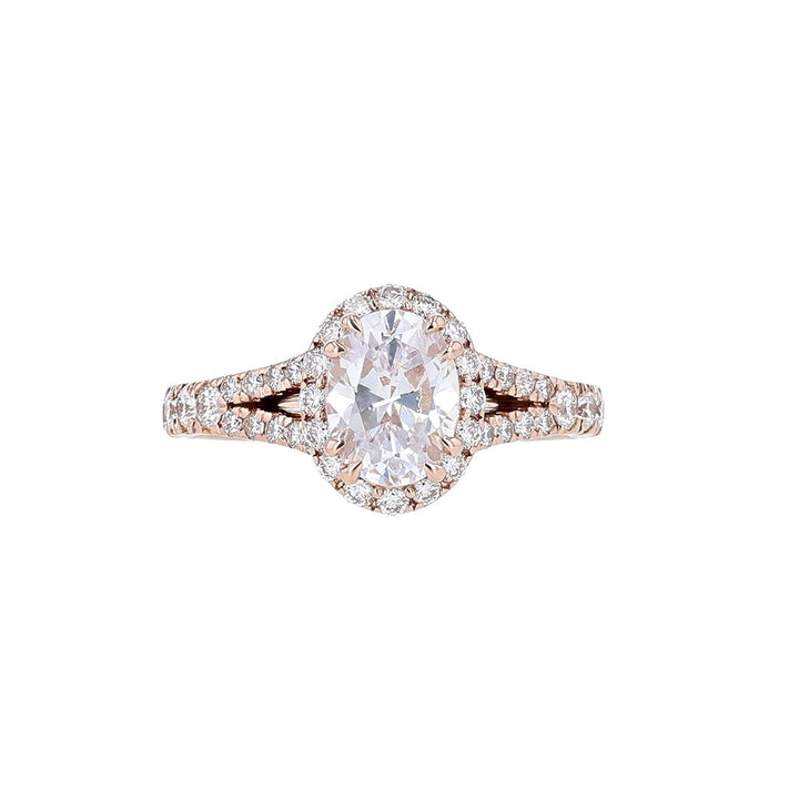 14K Rose Gold Oval Split Shank Diamond Engagement Ring