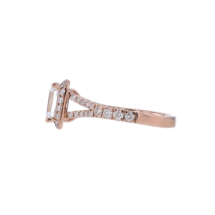 14K Rose Gold Emerald Halo Engagement Ring
