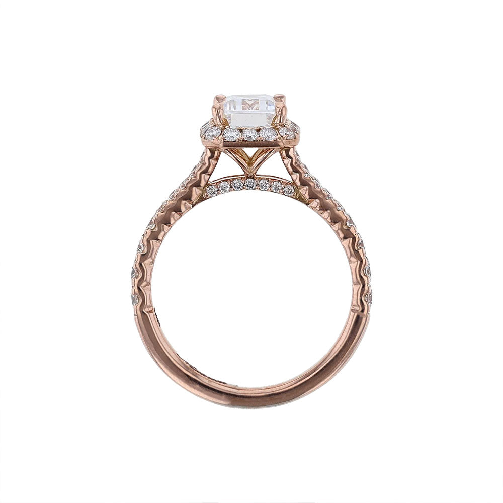 14K Rose Gold Emerald Halo Engagement Ring