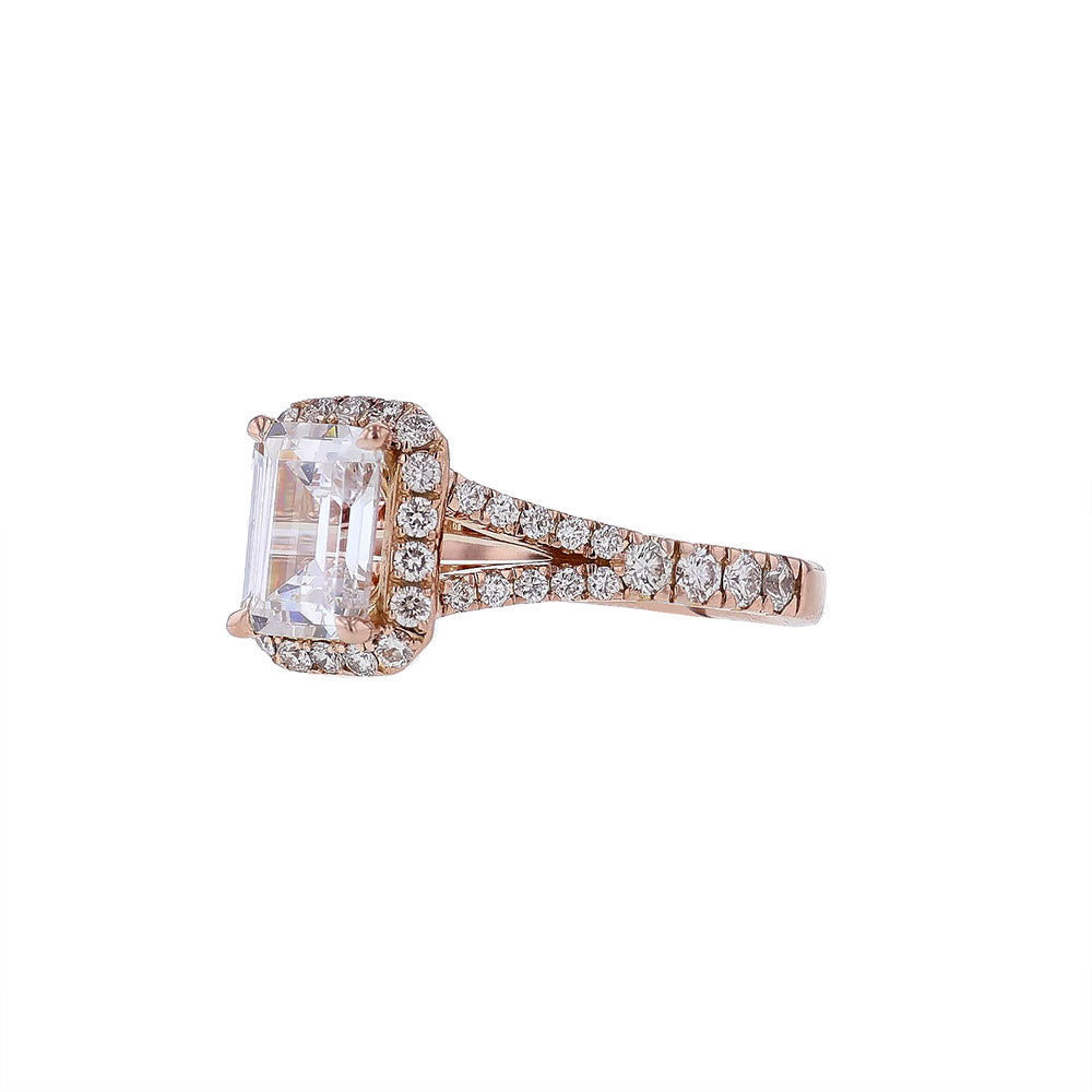 14K Rose Gold Emerald Halo Engagement Ring