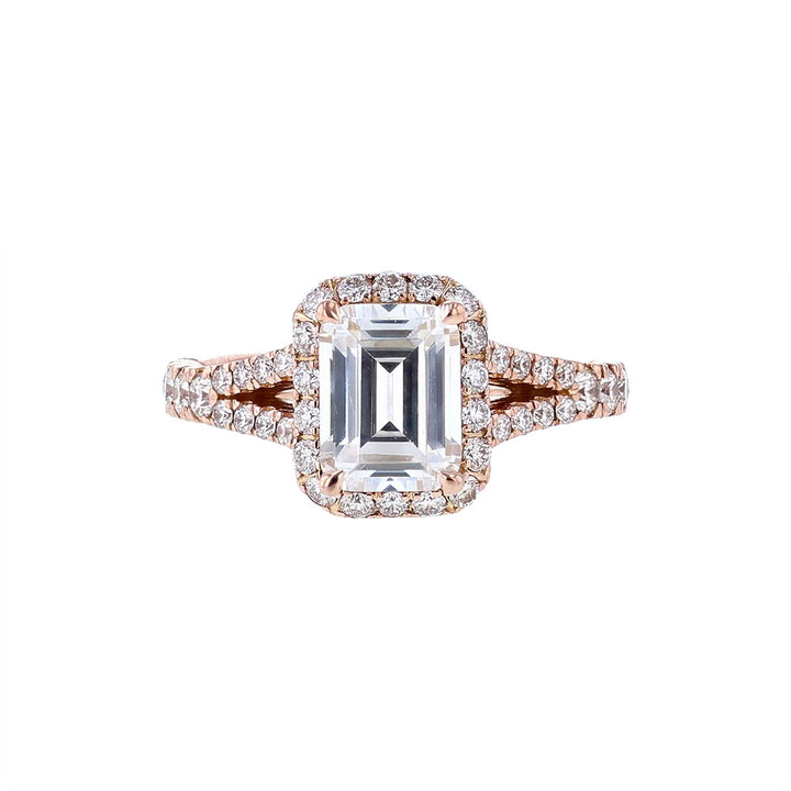 14K Rose Gold Emerald Halo Engagement Ring