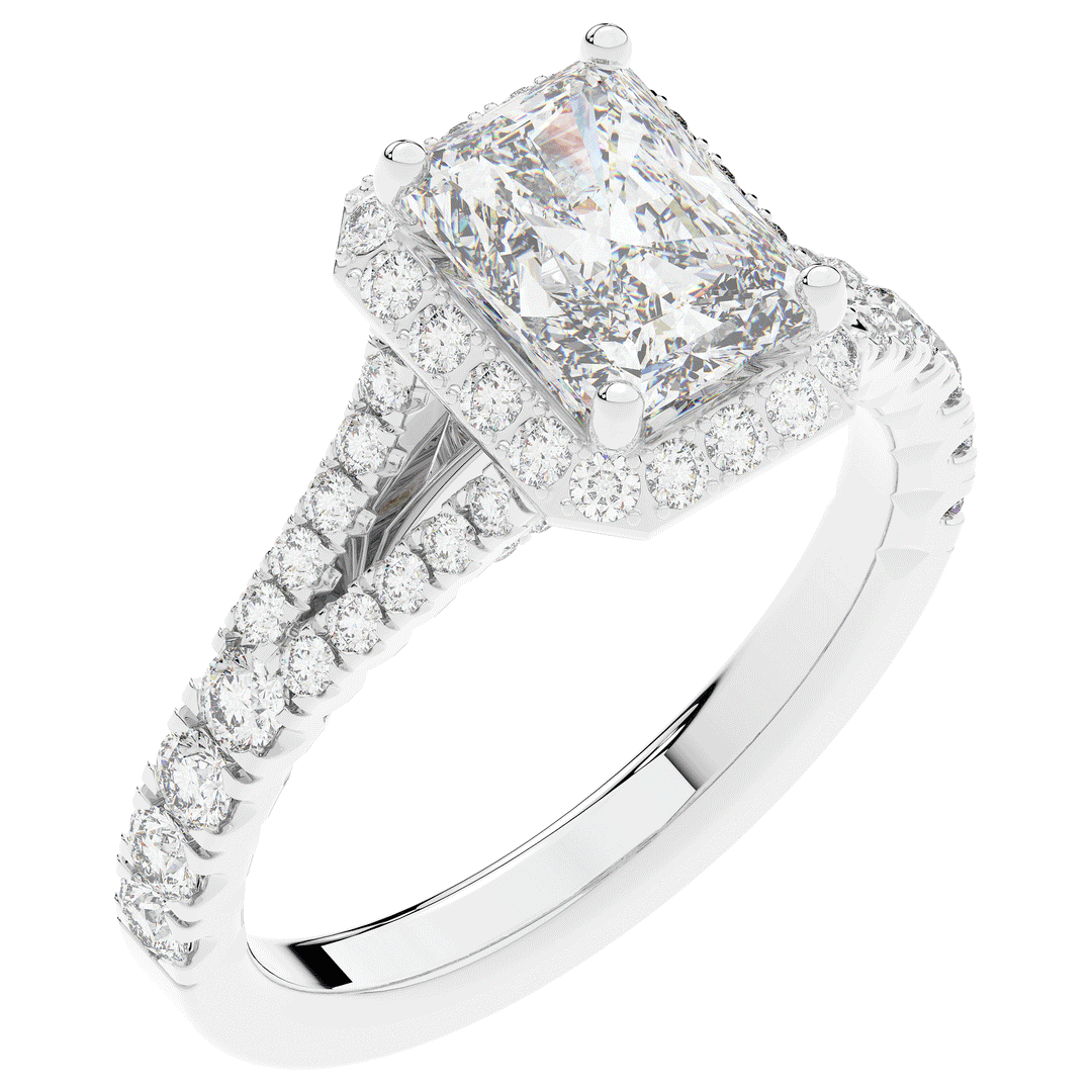 2.60CT.TW RADIANT LAB DIAMOND SPLIT SHANK HALO ENGAGEMENT RING - Nazarelle