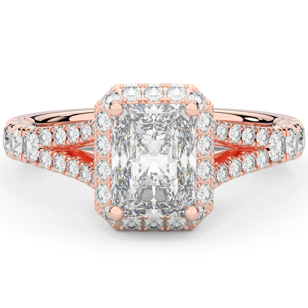 2.60CT.TW RADIANT LAB DIAMOND SPLIT SHANK HALO ENGAGEMENT RING - Nazarelle