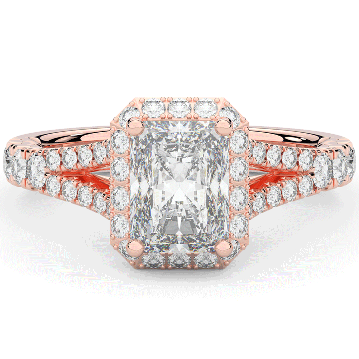 2.60CT.TW RADIANT LAB DIAMOND SPLIT SHANK HALO ENGAGEMENT RING - Nazarelle