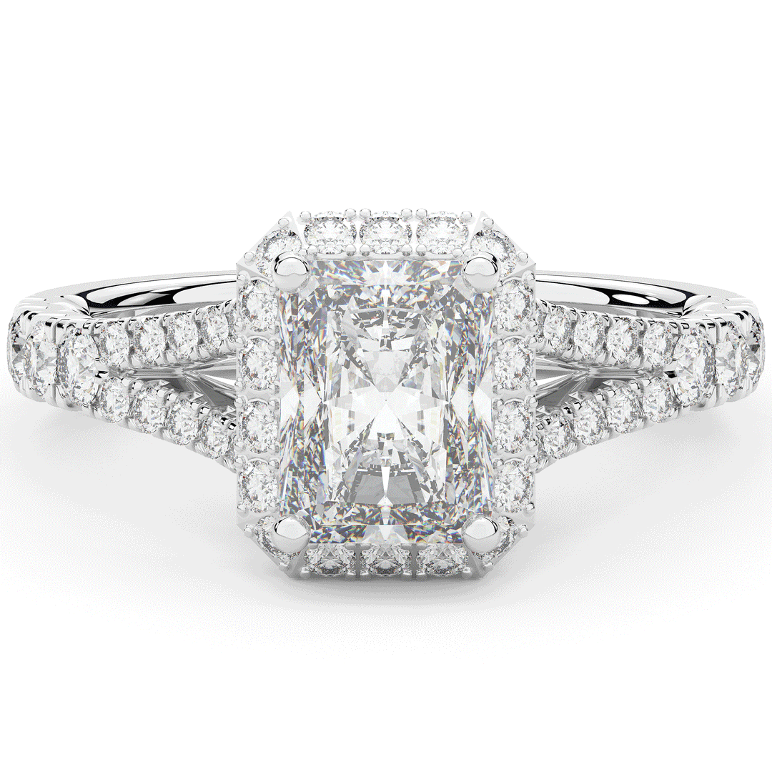 2.60CT.TW RADIANT LAB DIAMOND SPLIT SHANK HALO ENGAGEMENT RING - Nazarelle