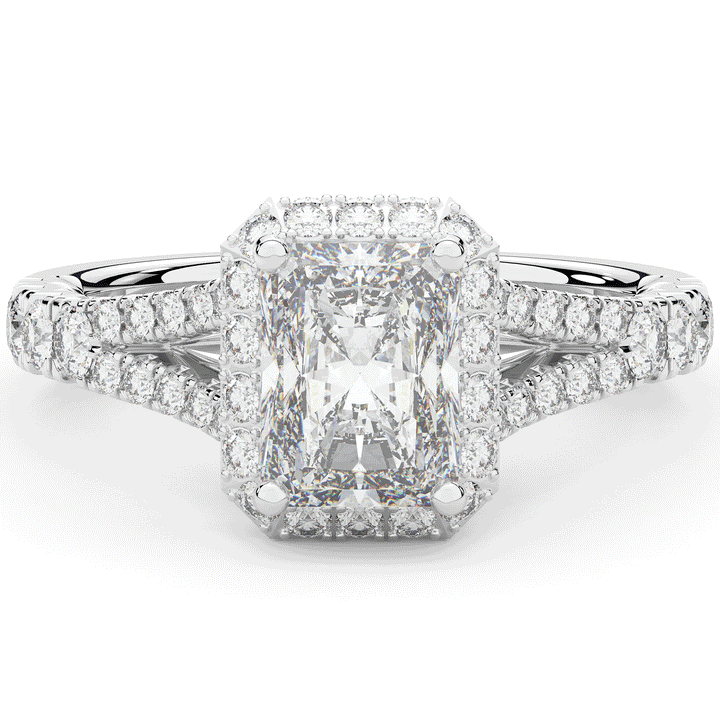 2.60CT.TW RADIANT LAB DIAMOND SPLIT SHANK HALO ENGAGEMENT RING - Nazarelle