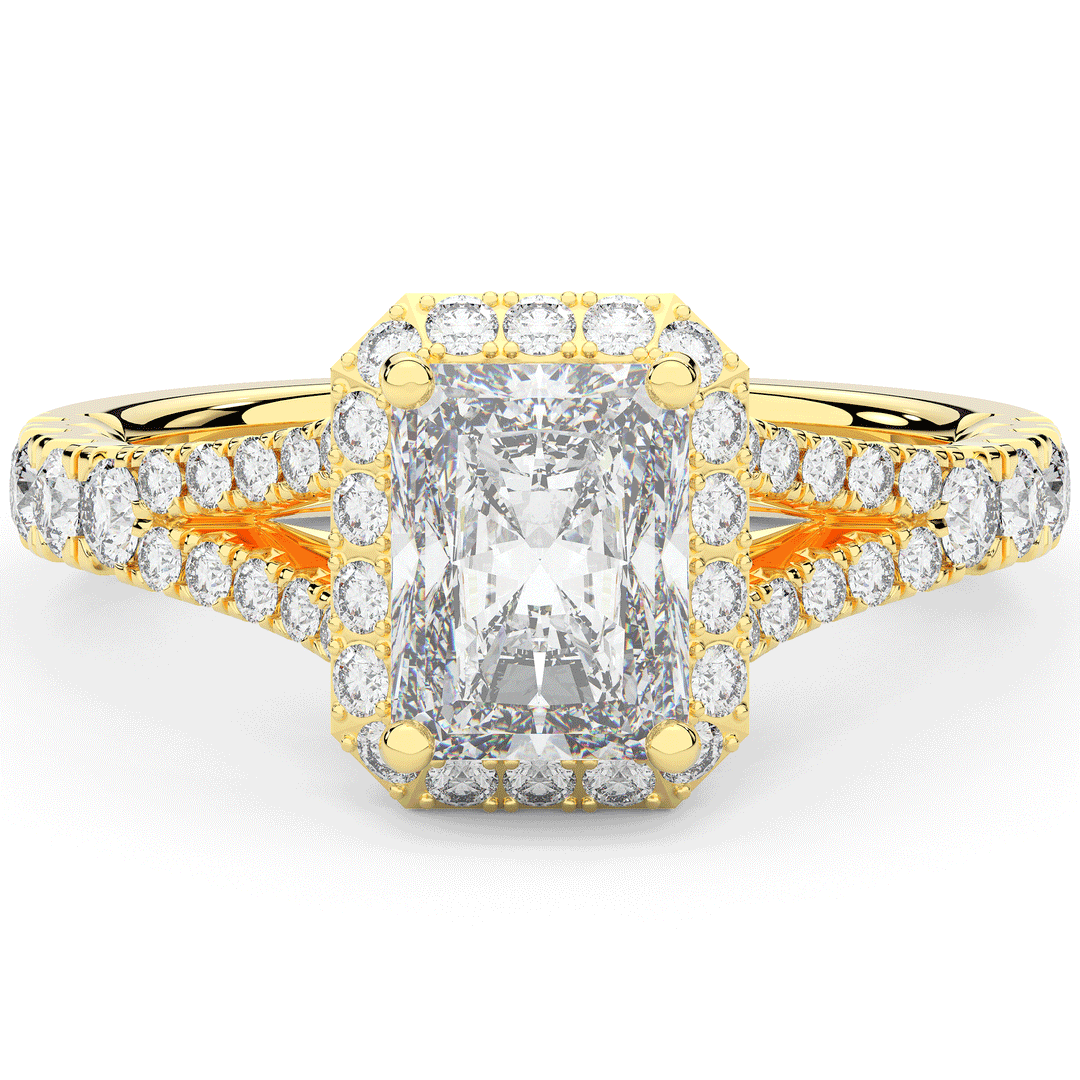 2.60CT.TW RADIANT LAB DIAMOND SPLIT SHANK HALO ENGAGEMENT RING - Nazarelle