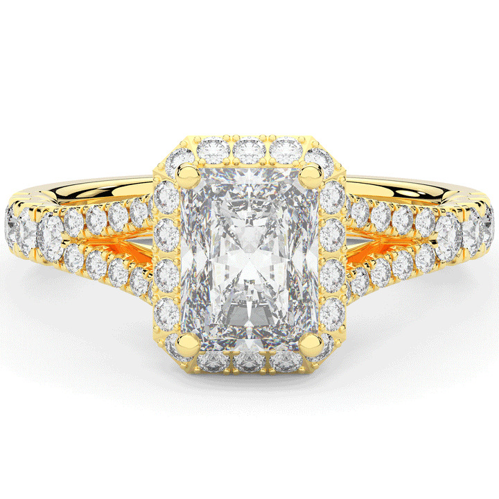 2.60CT.TW RADIANT LAB DIAMOND SPLIT SHANK HALO ENGAGEMENT RING - Nazarelle