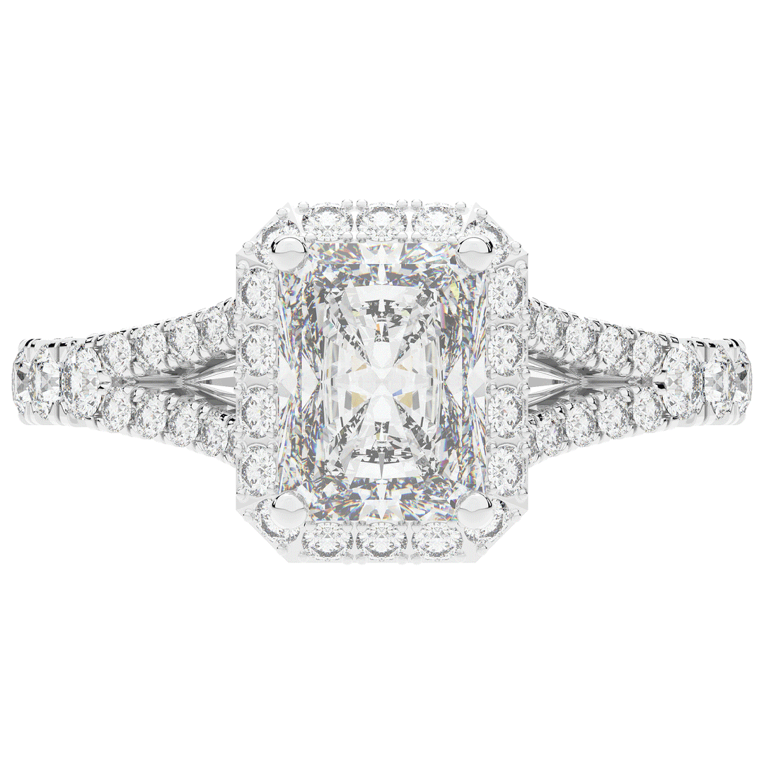 2.60CT.TW RADIANT LAB DIAMOND SPLIT SHANK HALO ENGAGEMENT RING - Nazarelle